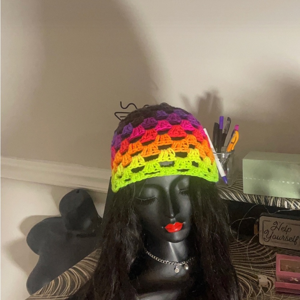 Neon Rainbow Crochet Beanie